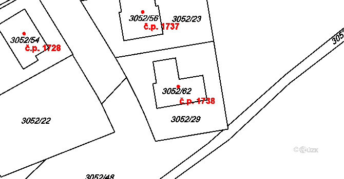 Bystřice nad Pernštejnem 1738 na parcele st. 3052/62 v KÚ Bystřice nad Pernštejnem, Katastrální mapa