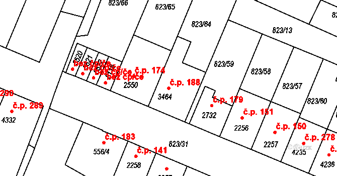 Václavské Předměstí 188, Písek na parcele st. 3464 v KÚ Písek, Katastrální mapa