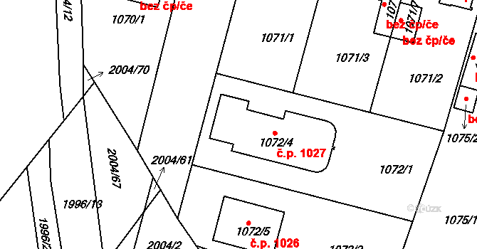 Nýřany 1027 na parcele st. 1072/4 v KÚ Nýřany, Katastrální mapa