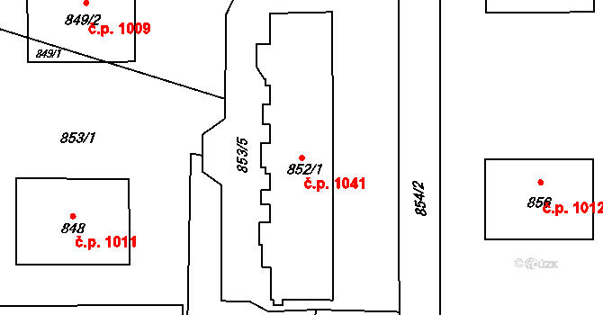 Stonava 1041 na parcele st. 852/1 v KÚ Stonava, Katastrální mapa