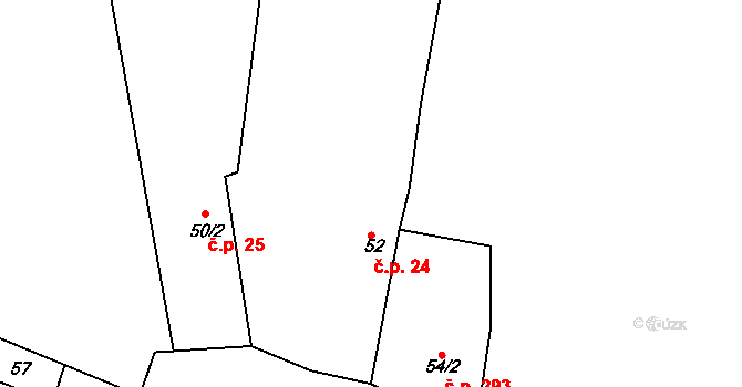 Hýskov 24 na parcele st. 52 v KÚ Hýskov, Katastrální mapa