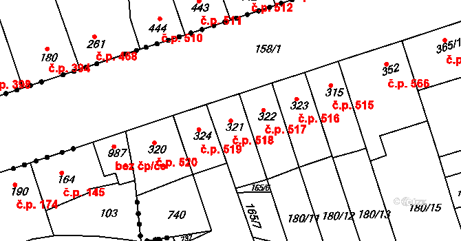 Kralupy nad Vltavou 518 na parcele st. 321 v KÚ Kralupy nad Vltavou, Katastrální mapa