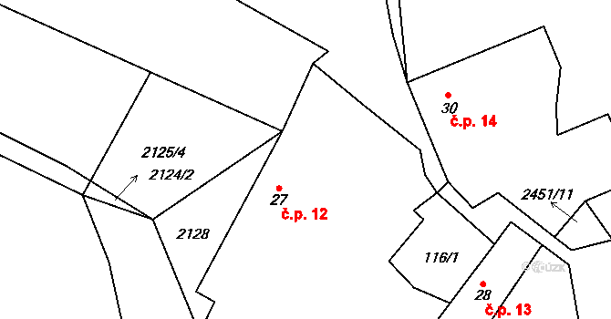 Malý Bor 12 na parcele st. 27 v KÚ Malý Bor, Katastrální mapa