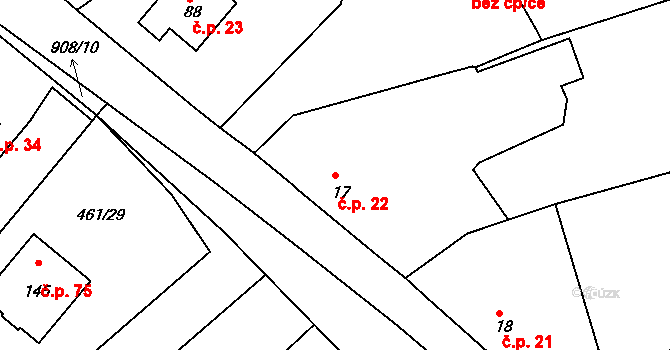 Mokrouše 22 na parcele st. 17 v KÚ Mokrouše, Katastrální mapa