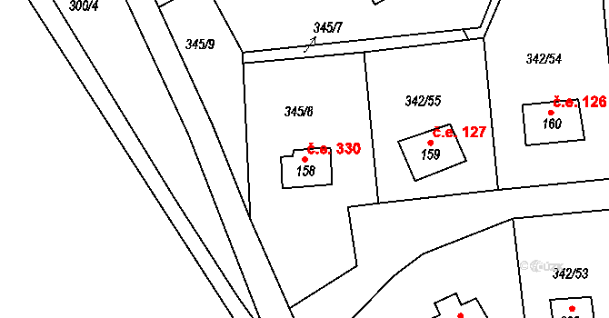 Pňovany 330 na parcele st. 158 v KÚ Dolany u Stříbra, Katastrální mapa
