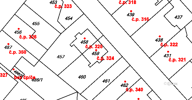 Jakubské Předměstí 324, Jaroměř na parcele st. 459 v KÚ Jaroměř, Katastrální mapa