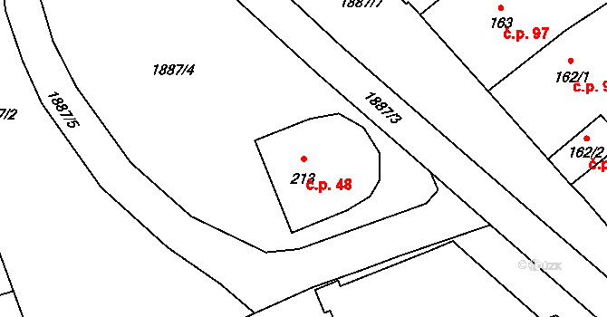 Sezemice 48 na parcele st. 213 v KÚ Sezemice nad Loučnou, Katastrální mapa