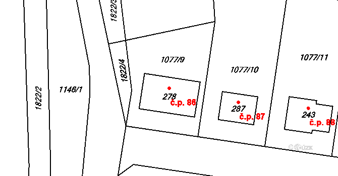 Čížov 86 na parcele st. 278 v KÚ Čížov u Jihlavy, Katastrální mapa
