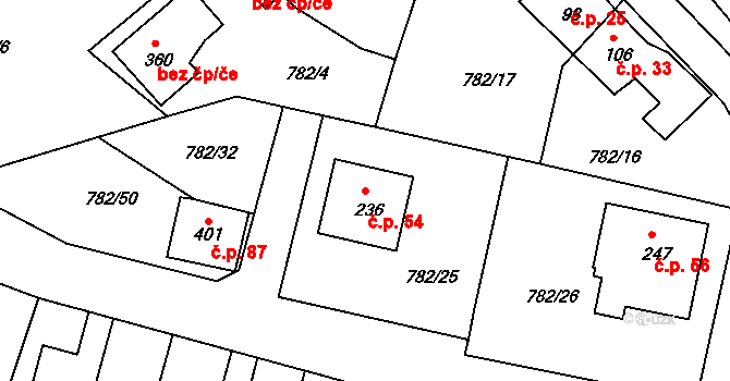 Hrudkov 54, Vyšší Brod na parcele st. 236 v KÚ Hrudkov, Katastrální mapa