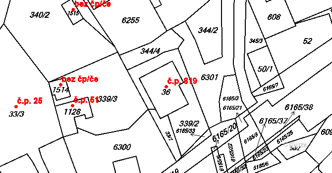 Halenkov 819 na parcele st. 36 v KÚ Halenkov, Katastrální mapa