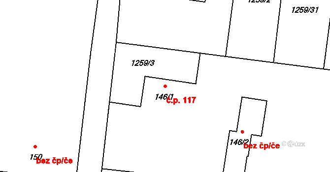 Želeč 117, Měcholupy na parcele st. 146/1 v KÚ Želeč u Žatce, Katastrální mapa