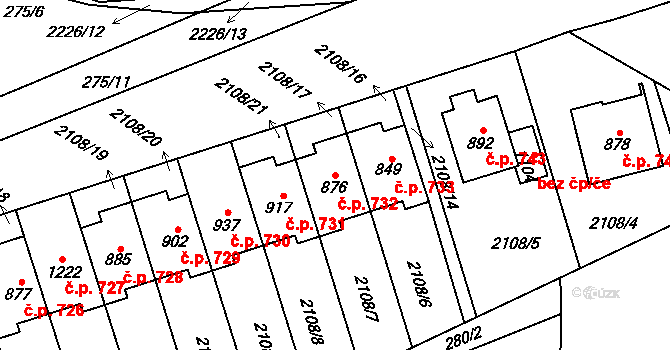 Golčův Jeníkov 732 na parcele st. 876 v KÚ Golčův Jeníkov, Katastrální mapa