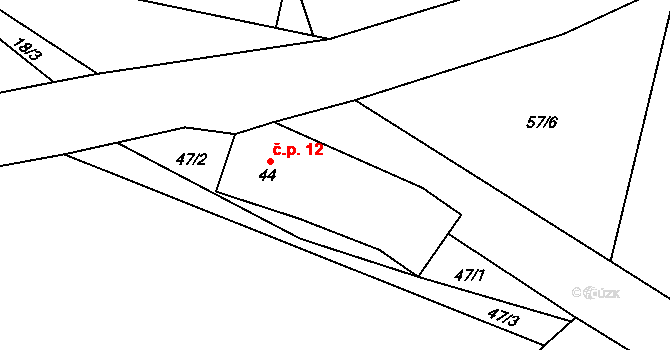 Dobrnice 12, Leština u Světlé na parcele st. 44 v KÚ Dobrnice, Katastrální mapa