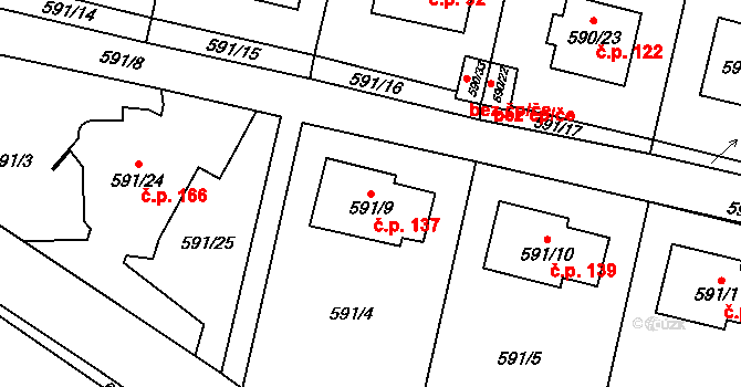 Dobruška 137 na parcele st. 591/9 v KÚ Dobruška, Katastrální mapa