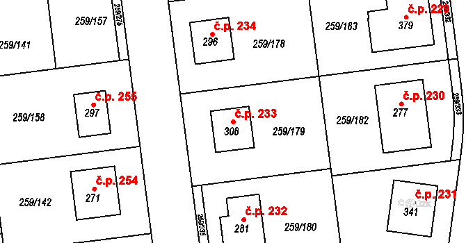 Hněvousice 233, Mnichovo Hradiště na parcele st. 308 v KÚ Sychrov nad Jizerou, Katastrální mapa