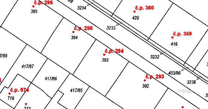 Bystřice pod Hostýnem 294 na parcele st. 393 v KÚ Bystřice pod Hostýnem, Katastrální mapa