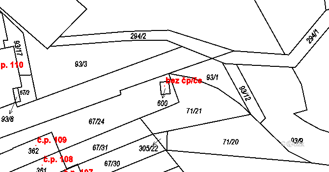 Jihlava 105005398 na parcele st. 600 v KÚ Staré Hory, Katastrální mapa