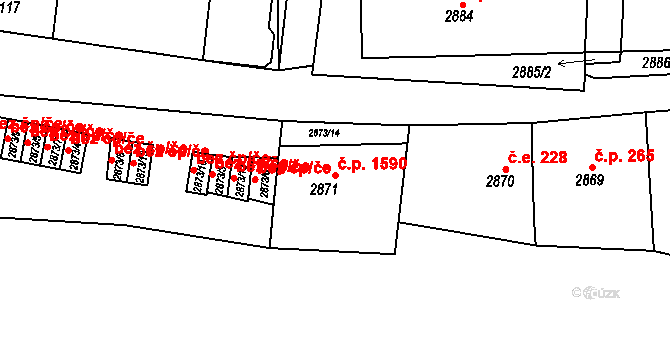 Michle 1590, Praha na parcele st. 2871 v KÚ Michle, Katastrální mapa