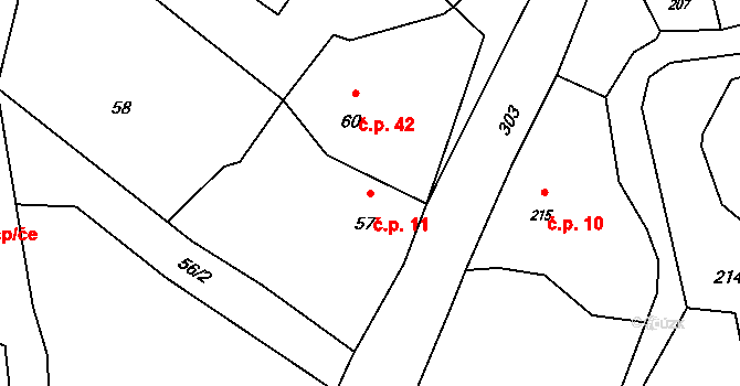 Hluzov 11, Černotín na parcele st. 57 v KÚ Hluzov, Katastrální mapa