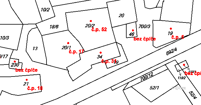 Teplice nad Bečvou 31 na parcele st. 34 v KÚ Teplice nad Bečvou, Katastrální mapa