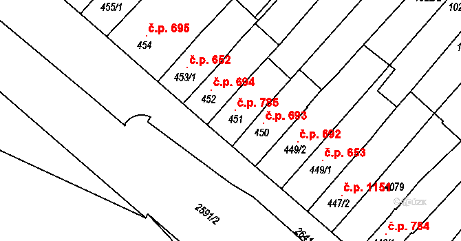 Lipník nad Bečvou I-Město 785, Lipník nad Bečvou na parcele st. 451 v KÚ Lipník nad Bečvou, Katastrální mapa