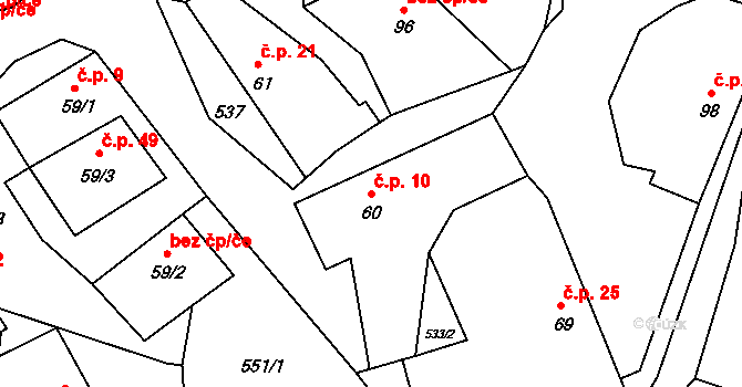 Otryby 10, Soběšín na parcele st. 60 v KÚ Soběšín, Katastrální mapa