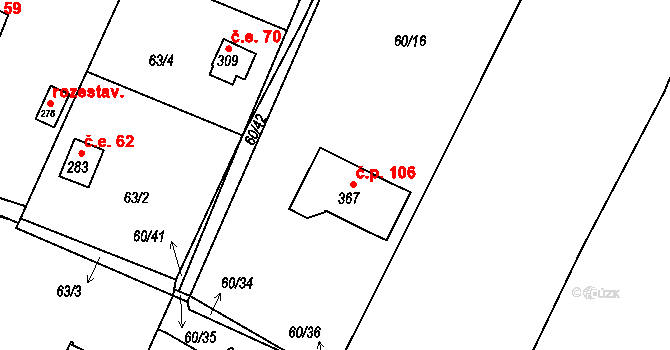 Plav 106 na parcele st. 367 v KÚ Plav, Katastrální mapa