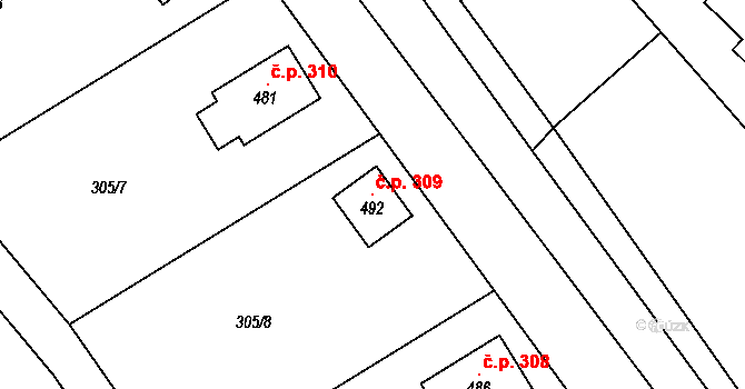 Teplice nad Metují 309 na parcele st. 492 v KÚ Teplice nad Metují, Katastrální mapa