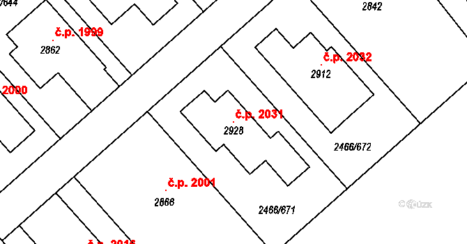 Tišnov 2031 na parcele st. 2928 v KÚ Tišnov, Katastrální mapa