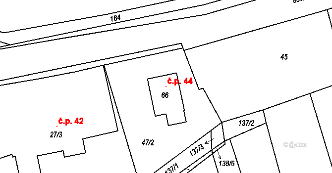 Háje 44, Řenče na parcele st. 66 v KÚ Háje u Vodokrt, Katastrální mapa