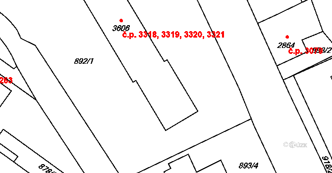 Jablonec nad Nisou 3318,3319,3320,3321 na parcele st. 3606 v KÚ Jablonec nad Nisou, Katastrální mapa