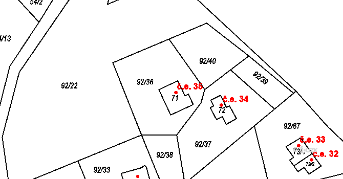 Zborná 35, Jihlava na parcele st. 71 v KÚ Zborná, Katastrální mapa