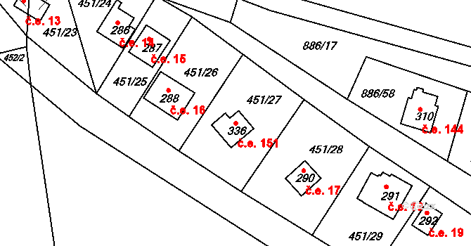 Sedlčánky 151, Čelákovice na parcele st. 336 v KÚ Sedlčánky, Katastrální mapa