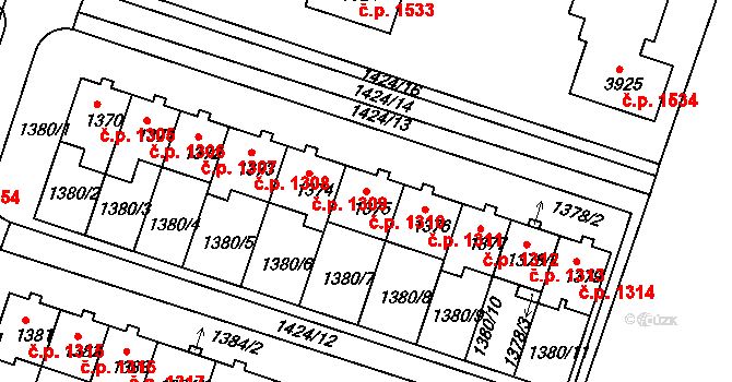 Čelákovice 1310 na parcele st. 1375 v KÚ Čelákovice, Katastrální mapa