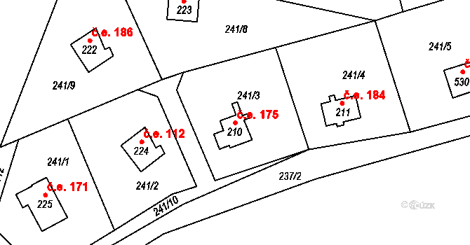 Hostěradice 175, Kamenný Přívoz na parcele st. 210 v KÚ Hostěradice, Katastrální mapa