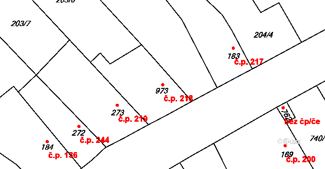 Dašice 218 na parcele st. 973 v KÚ Dašice, Katastrální mapa