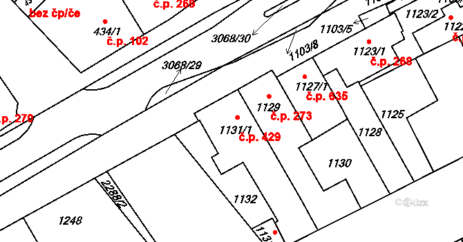 Lužice 429 na parcele st. 1131/1 v KÚ Lužice u Hodonína, Katastrální mapa