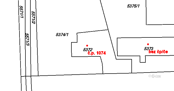 Bzenec 1074 na parcele st. 5372 v KÚ Bzenec, Katastrální mapa