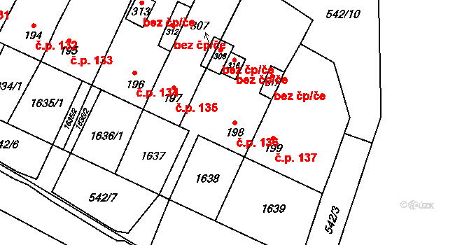 Křišťanovice 136 na parcele st. 198 v KÚ Křišťanovice, Katastrální mapa