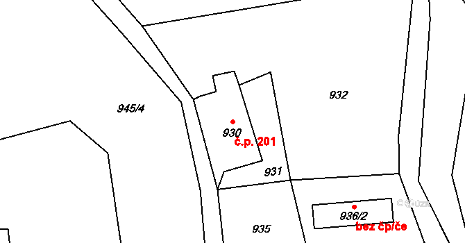 Mnichov 201, Vrbno pod Pradědem na parcele st. 930 v KÚ Mnichov pod Pradědem, Katastrální mapa