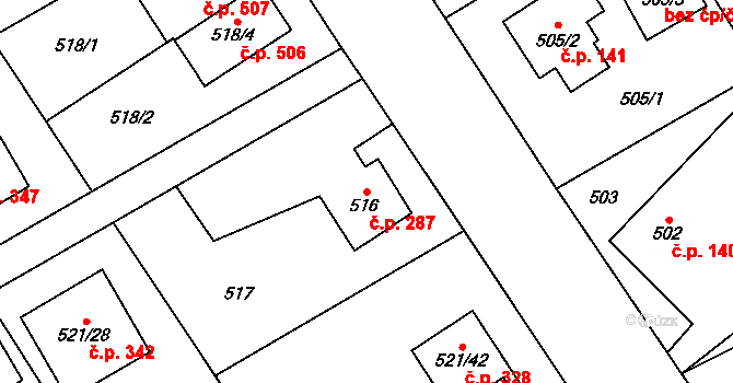 Krmelín 287 na parcele st. 516 v KÚ Krmelín, Katastrální mapa