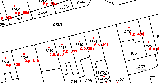 Libušín 398 na parcele st. 1139 v KÚ Libušín, Katastrální mapa