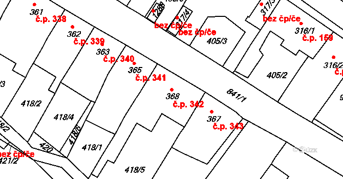 Osek 342 na parcele st. 368 v KÚ Osek u Duchcova, Katastrální mapa
