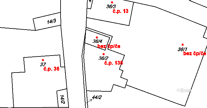Černožice 138 na parcele st. 36/2 v KÚ Černožice nad Labem, Katastrální mapa