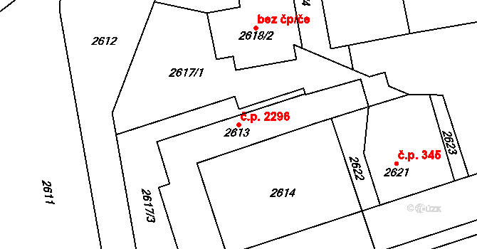 Šternberk 2296 na parcele st. 2613 v KÚ Šternberk, Katastrální mapa