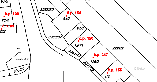 Borovany 150 na parcele st. 126/1 v KÚ Borovany, Katastrální mapa