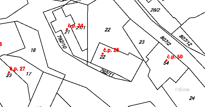 Hřmenín 25, Markvartice na parcele st. 22 v KÚ Hřmenín, Katastrální mapa
