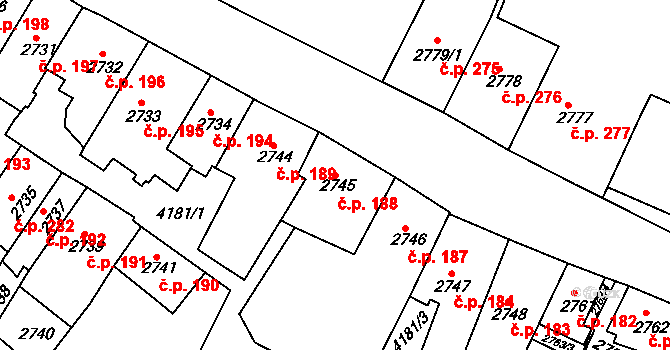 Roudnice nad Labem 188 na parcele st. 2745 v KÚ Roudnice nad Labem, Katastrální mapa