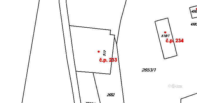 Rožnov pod Radhoštěm 233 na parcele st. 517 v KÚ Rožnov pod Radhoštěm, Katastrální mapa