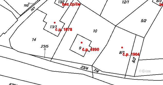 Rožnov pod Radhoštěm 1990 na parcele st. 9 v KÚ Tylovice, Katastrální mapa